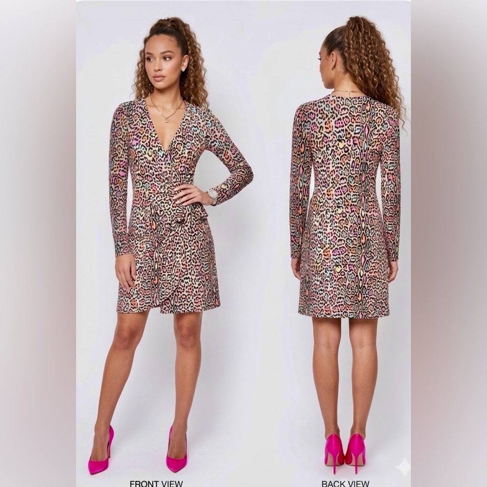 BCBGMaxAzria Colorful Animal Print Long Sleeve Dress